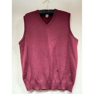 Marz Men's Size 48 Merino Wool V-Neck Knit Sweater Pullover Vest Maroon Rib Trim